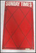 A vintage early 20th century newspaper advertising sign for The Sunday Times Newspaper. Having red