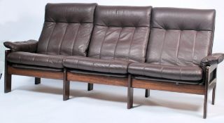 An original Danish - Scandinavian mid century /  1970's leather and show wood teak framed two-seater