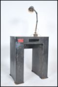 A good Industrial metal workbench - console table with original memlite anglepoise desk  attached to