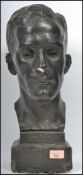 A good early 20th century plaster study bust of a distinguished gentleman being raised onto square