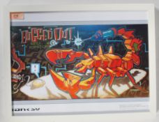 A graffiti urban art  print after Bristol Street artist Banksy entitled Bugged Out / Battle