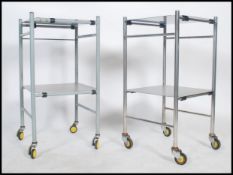 A pair of  original mid century Industrial surgeons theatre trolley / trolleyts of tubular metal and