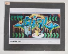 A graffiti urban art  print after Bristol Street artist Banksy entitled Slick On Brick 1999
