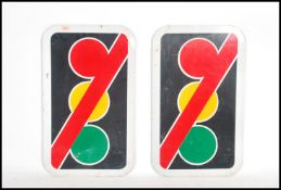 A pair of Industrial ' No Traffic Lights / Lights Not Working ' of square form set on composite