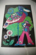 Ivan Ripley - A 1960's Original psychedelic artwork poster having bird and gentleman on black ground