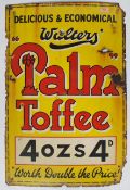 An original early 20th century Walters Palm Toffee enamel advertising sign. The rectangular sign