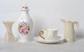 A group of ceramics to include a Belleek trumpet v