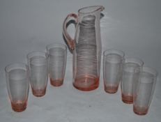 A good mid century retro glass lemonade set compri