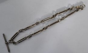 A silver hallmarked pocket watch Albert chain, Measures twelve inches with T bar. Date letter C with