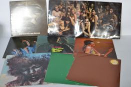 A collection of eight vinyl long play LP record albums all relating to Jimi Hendrix to include