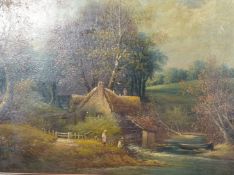Local interest GEORGE HARRIS (British, 1858-1881), a framed oil on canvas painting of a mill cottage