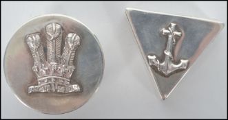 Two silver hallmarked pill boxes one of triangular form with anchor to lid bearing hallmarks for