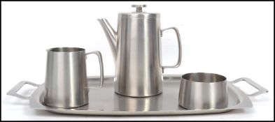 A vintage 20th century retro Old Hall stainless steel coffee service comprising of coffee pot, sugar