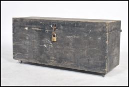 A vintage 20th century ebonised tool box having a hinged lid opening to reveal a spacious interior
