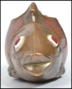 An Oriental Chinese copper paint brush / artist water holder in the form of a carp fish with painted