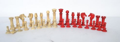 19th century ivory and stained ivory chess set in the manner of Staunton, height of king 7.5 cm