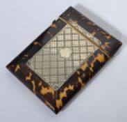 A 19th century tortoise shell card case having inset silver cartouche rectangular panel with plain