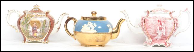 A Burleigh Ware teapot, circa 1894, with a chinoiserie scene of a lady in a garden holding a parasol