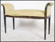 An early 20th century Edwardian duet piano stool / window seat having a Japanese black lacquer
