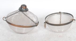A non matched pair of vintage 20th century circa 1930's ceiling light fixtures, pressed glass