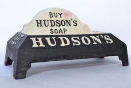 A vintage 20th century cast iron advertising point of sale dog bowl for Hudsons Soap with notation