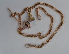 A hallmarked 9ct yellow gold Figaro watch chain with additional charms to include a 9ct rose gold