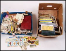Cigarette Cards; Two boxes of assorted vintage cigarette cards and trading cards. Various part