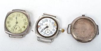 A 1930's Art Deco Jaeger style faced silver wrist watch movement and case with sub dial together