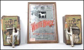 A vintage 20th century White Horse Whisky advertising mirror together with a pair of vintage Optic