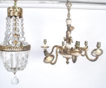 An early 20th century gilt six point  Louis XV style gilt bronze five branch foliate cast