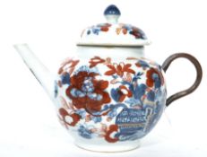 An 18th century Oriental Chinese ceramic'clobbered' teapot having a replacement handle with later