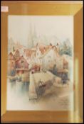 Chartres from the River, Brittany ' An early 20th century framed watercolour painting signed by