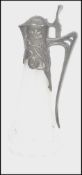 An early 20th century Art Nouveau French glass and white metal topped claret jug of tapering form