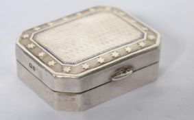 A 19th century silver hallmarked pill / patch box of elongated octagonal form having a star