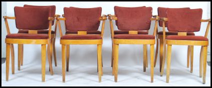 A set of 8 1950's / mid century workman's club dining chairs / armchairs in the manner of Benchairs.