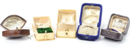 A group of vintage antique jewellery boxes to include two ivorine examples, eye shaped box for