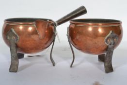 An Arts and Crafts creamer and sugar strawberry set, constructed from copper and steel, hand