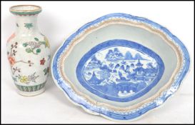 A Chinese crackle glaze vase decorated with foliate and peonies together with a 19th century Chinese