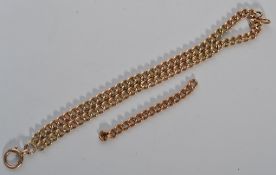 A 9ct gold hallmarked solid double row curb link bracelet, with large bolt ring fastener also with a