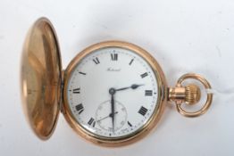 A good gold 10ct plated Federal hunter pocket watch set within moon Dennison case having a crown