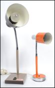 A retro 1970's gooseneck anglepoise desk lamp with clicker switch to the plinth base together with