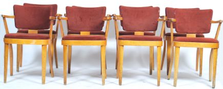 A set of 8 1950's / mid century workman's club dining chairs / armchairs in the manner of Benchairs.