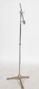 A vintage 20th century Art Deco microphone mic stand of tubular chrome form having adjustable