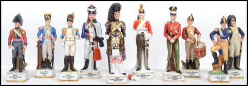 A collection of ten various Napoleonic style ceramic soldiers, each in full uniform and on a