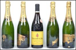 A collection of vintage champagne and wine to include a Chateaneuf Du Pape 2008, and four bottles of