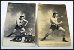 Boxing interest a pair of early 20th century boxing postcards. Each postcard featuring a prize