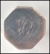A very early 19th century Georgian pill box of octagonal form having a monogrammed lid, previously a