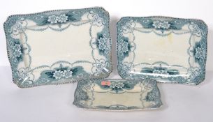 A set of 3 Edwardian ( circa 1912 - 1915 ) blue and white graduating meat platters having decorative
