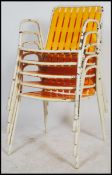 An excellent set of 4 1970's retro tubular painted metal and yellow plastic slatted cafe - garden