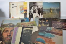 A collection of vinyl long play Folk LP record albums with various artists to include Bob Dylan,